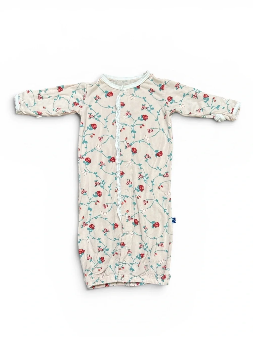 Kickee Pants Converter Gown Baby Girl Size 0-3 Months Floral Roses Pink
